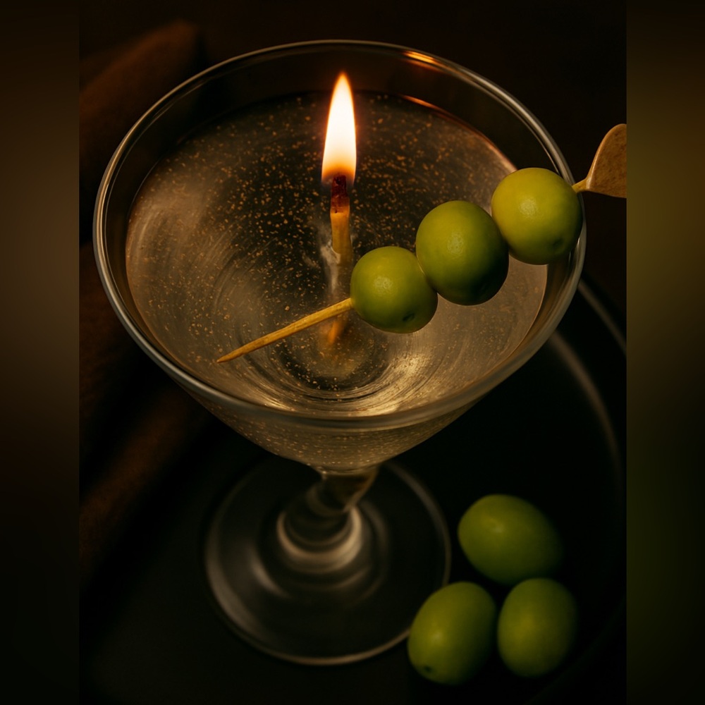 Dirty Olive Martini Gel Candle in Artsy Glass Cup - Picture 5 of 5